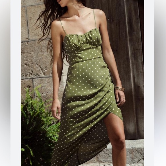 Gorgeous green/white LINEN BLEND POLKA DOT MIDI DRESS😍 - Picture 8 of 12